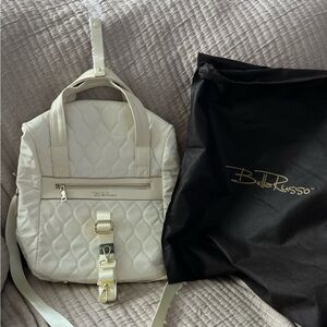Bella Russo Cream Quilted 14.4 Tote/Backpack/Shoulder Bag With Dust Bag. NWT